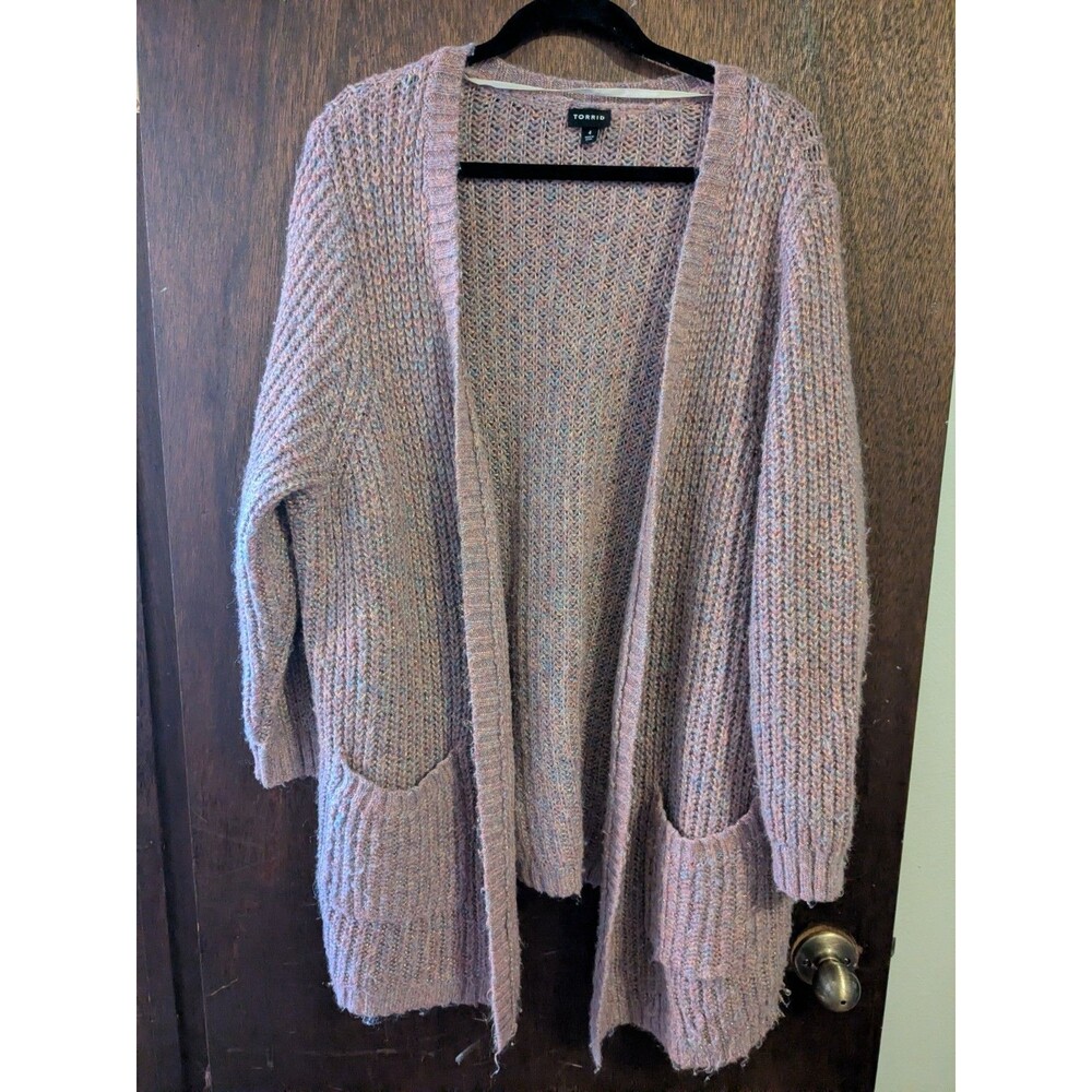 Torrid 4x Smoky Pinkish Purple Metallic Rainbow Weave Cardigan